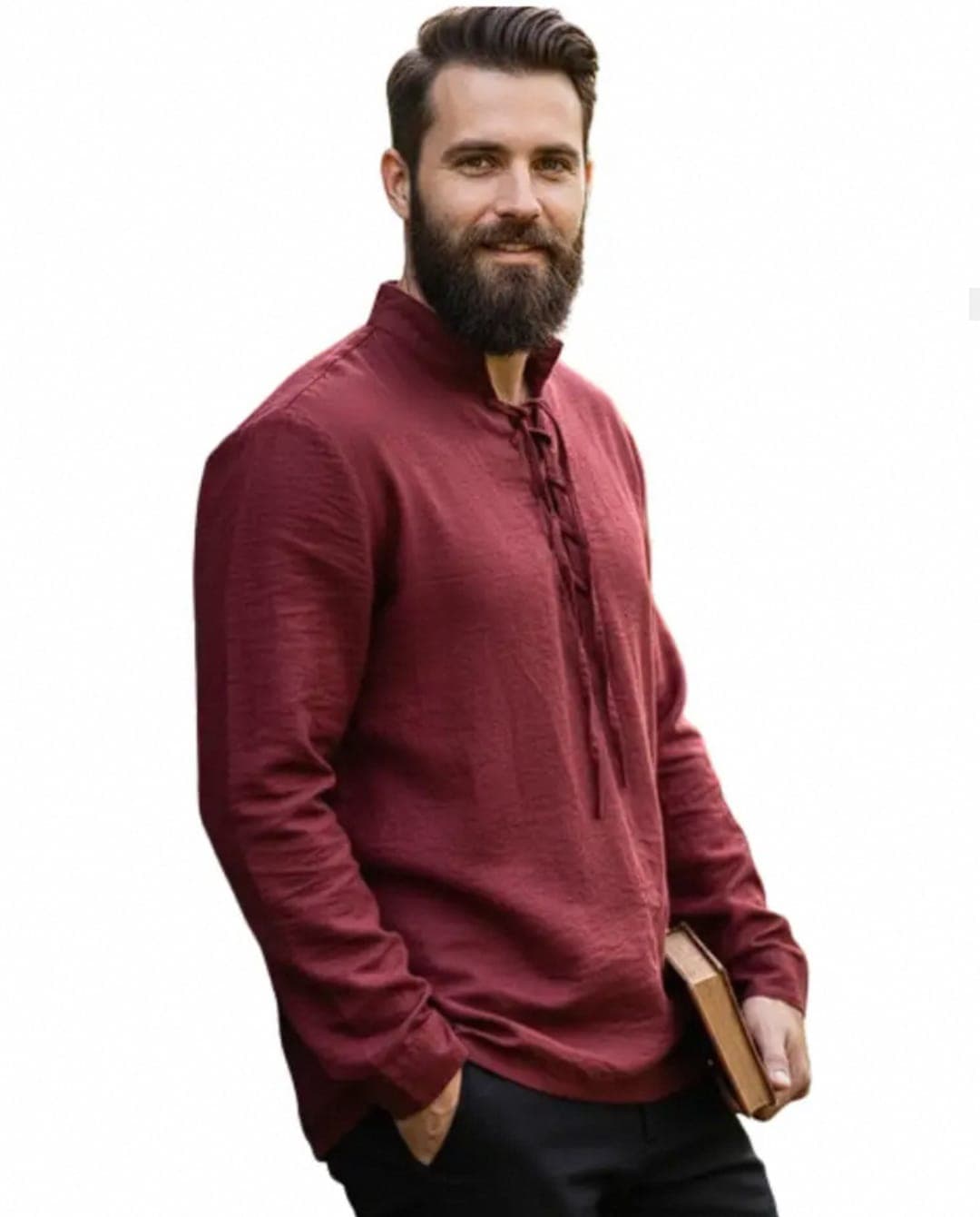 Men's burgundy lace-up tunic — garments with character by Magic Clothing Circle