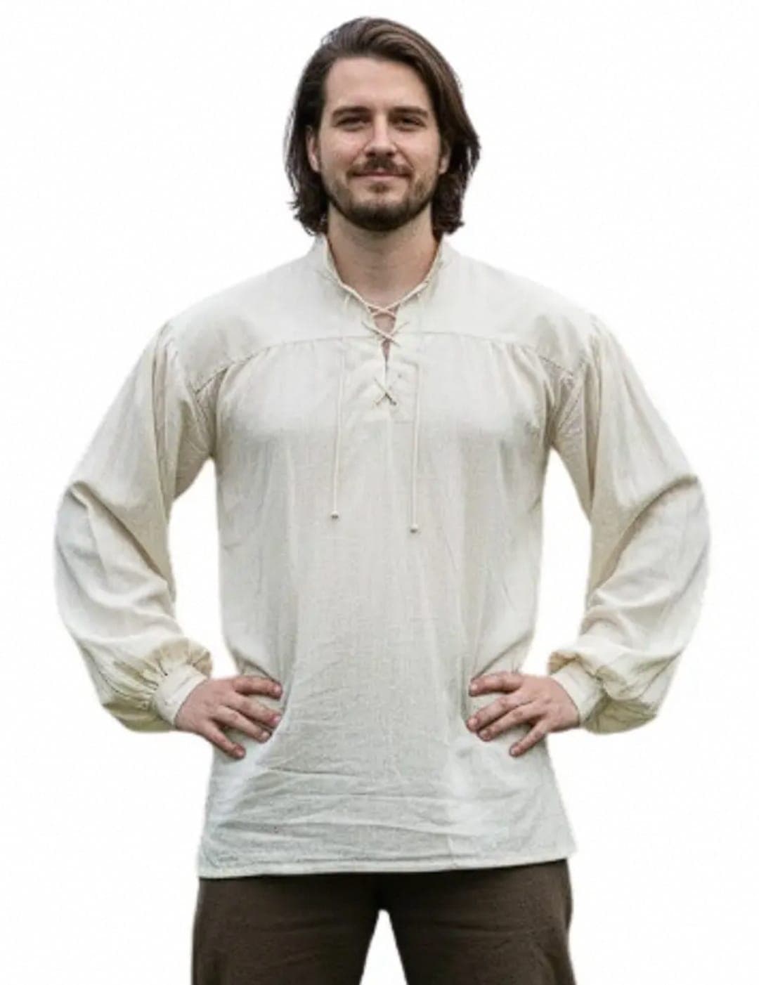 Cream lace-up poet shirt — craftsmanship by Magic Clothing Circle