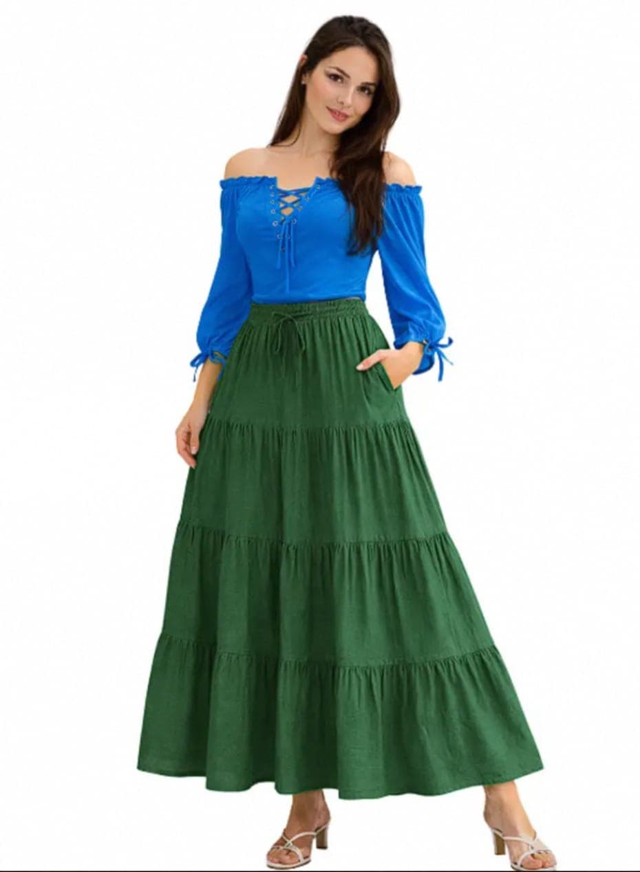 Women's Blue Blouse & Green Skirt Look — Blouses by Magic Clothing Circle