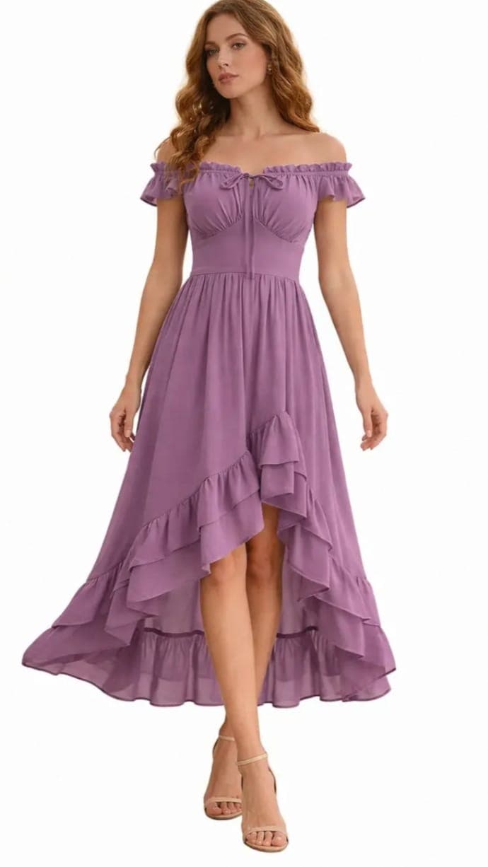 Women's Mauve Off-Shoulder High-Low Dress — Dresses by Magic Clothing Circle